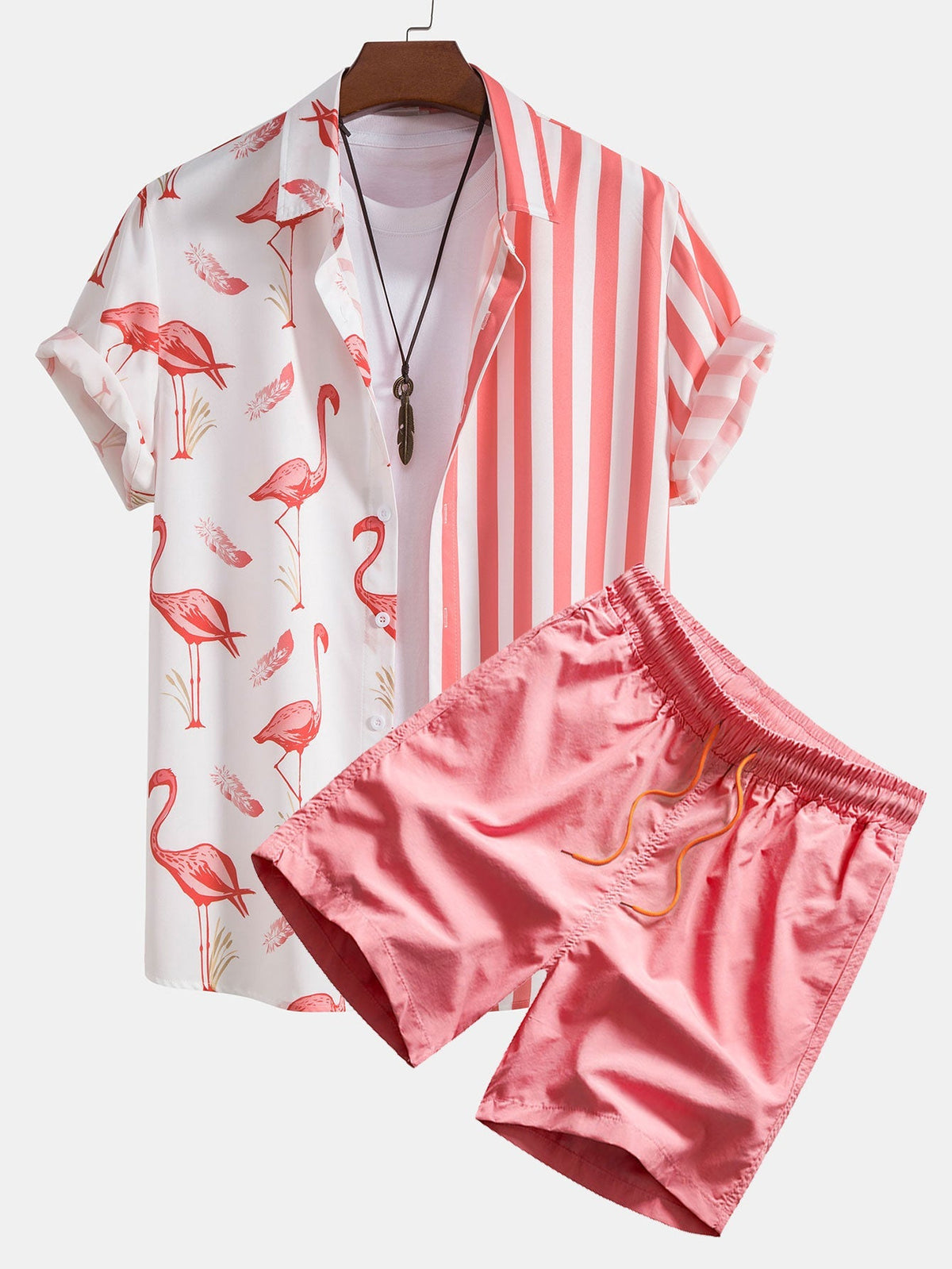 IVY | Set with flamingo stripe shorts