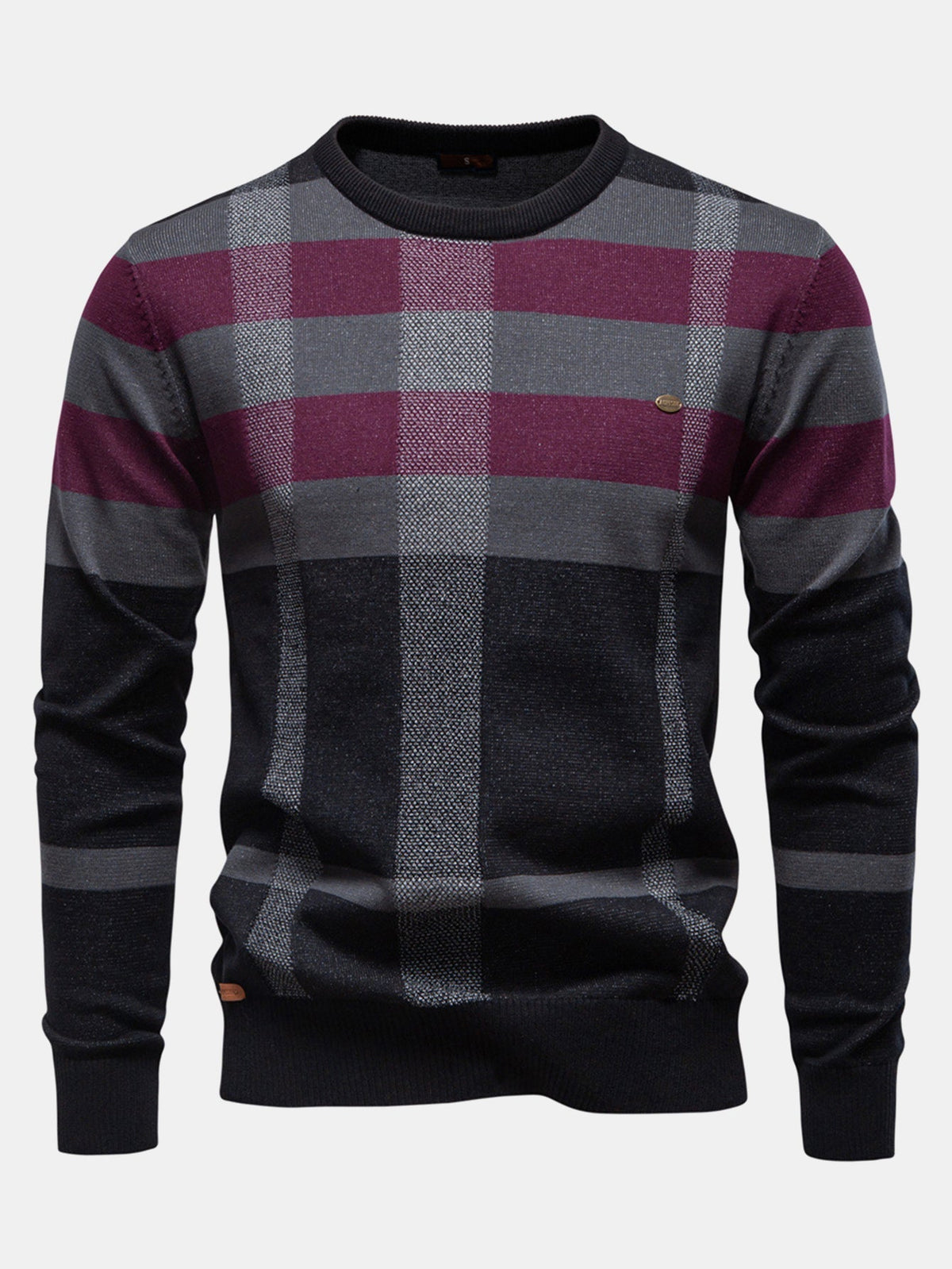 GRACE | Crewneck sweater with plaid pattern