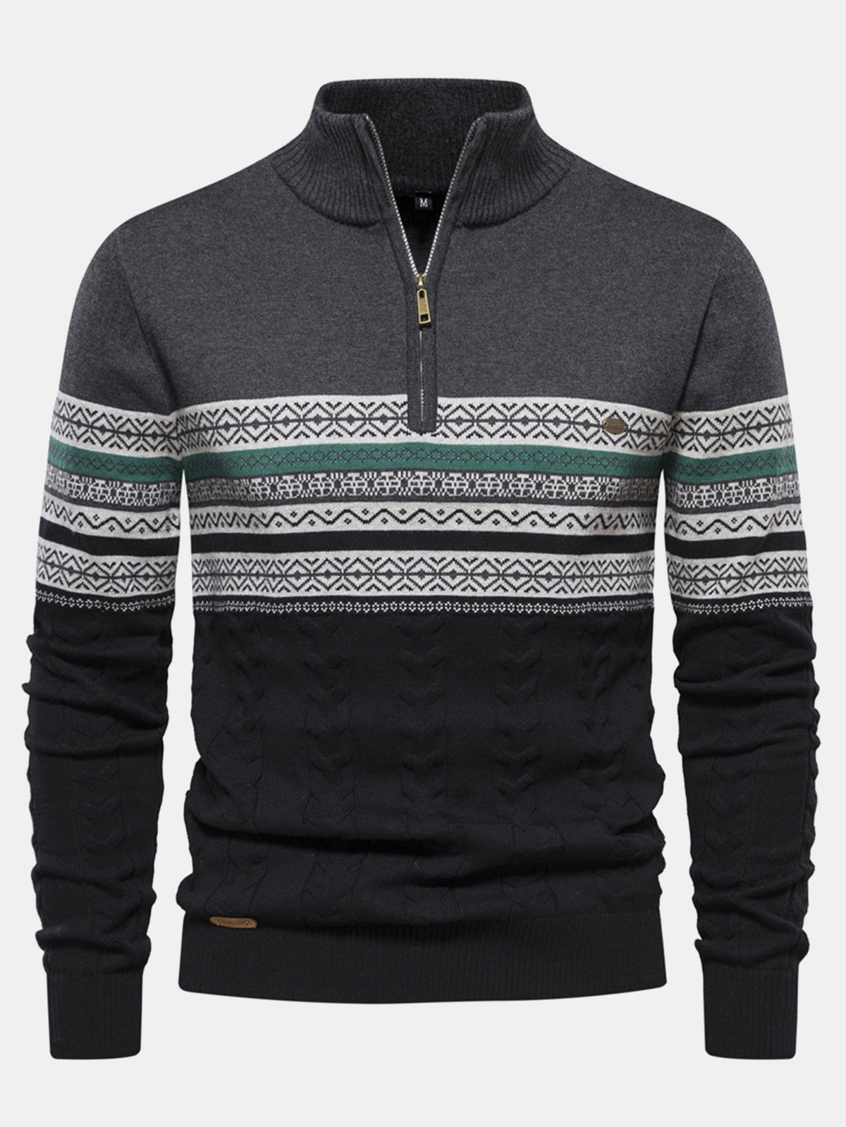 JEMIMA | Geometric jacquard sweater with zip collar