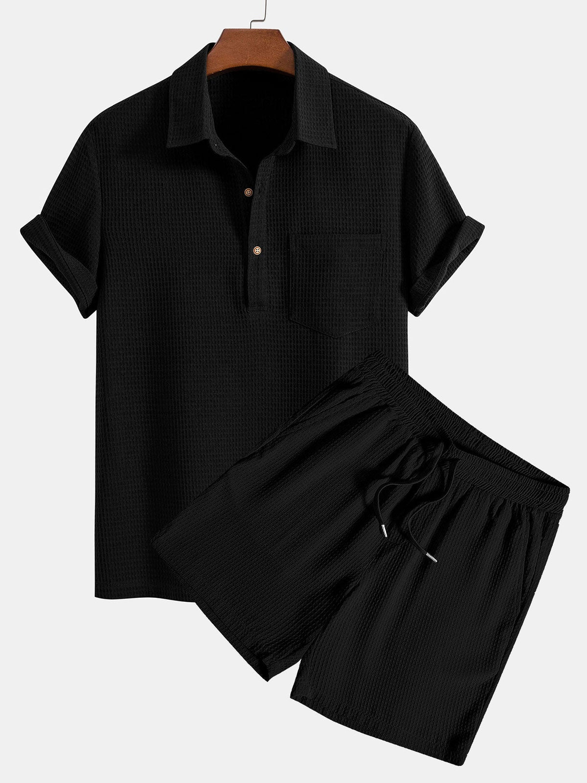WILLIAM | Polo and shorts set with waffle knit