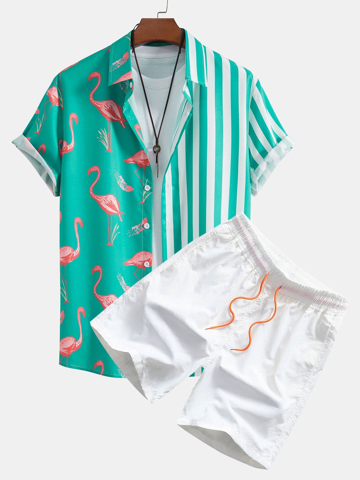 IVY | Set with flamingo stripe shorts