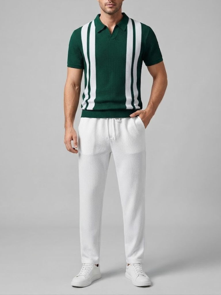 TEDDY | Set with striped polo and ribbed trousers