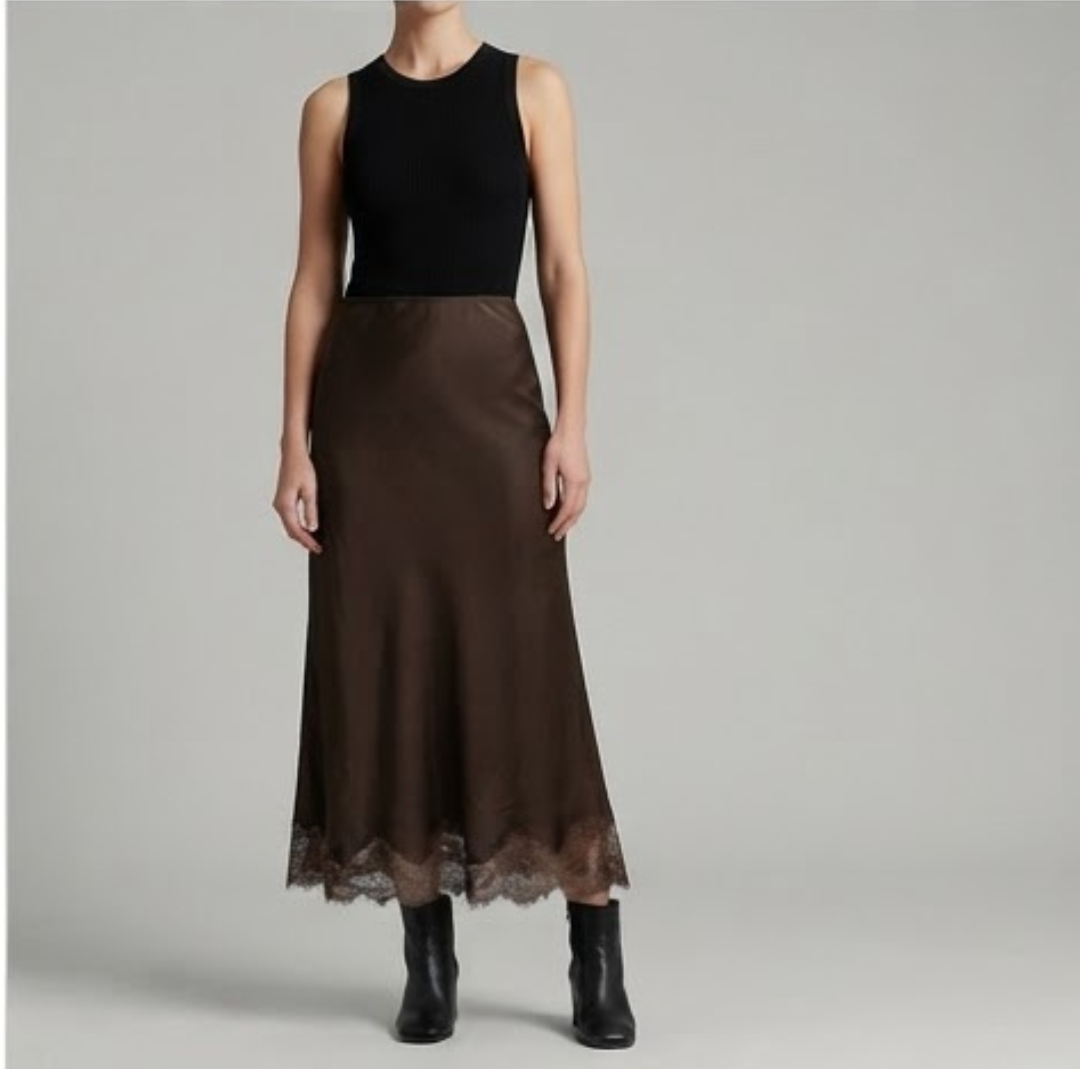 OPAL | Midi skirt with lace trim
