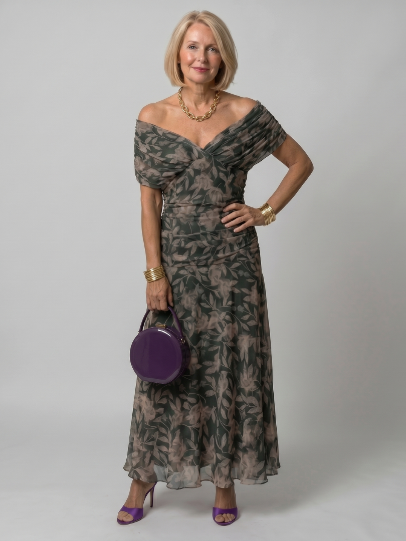 AVA | Midi dress with off-shoulder neckline