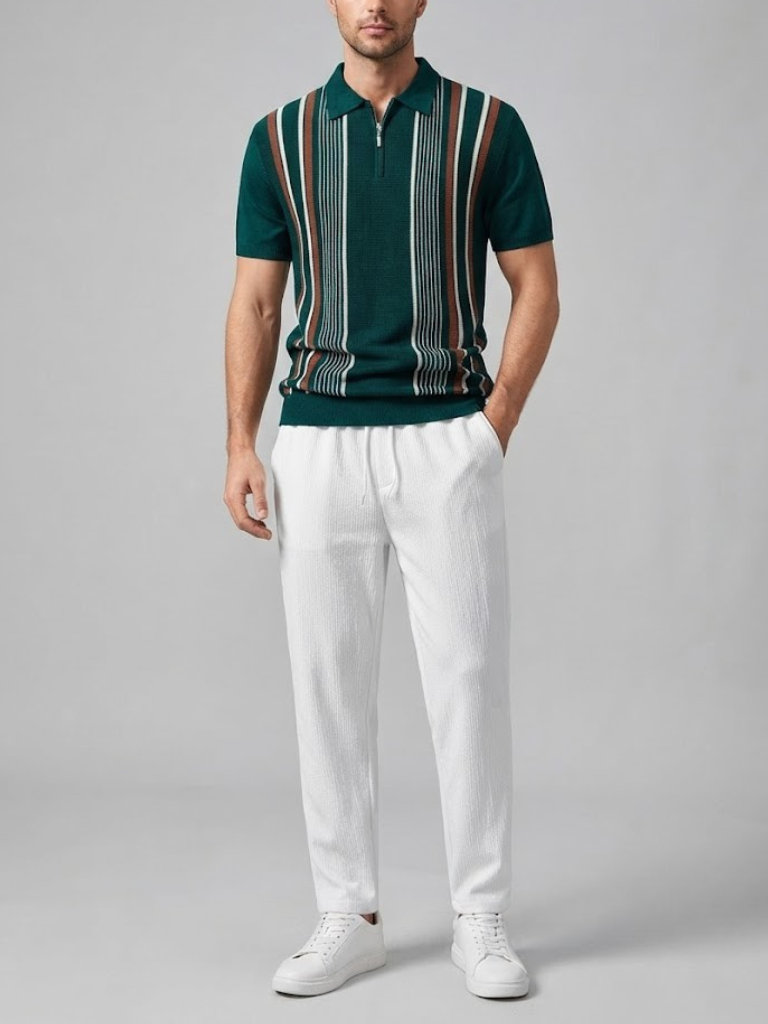OLIVER | Set with zip polo and ribbed trousers