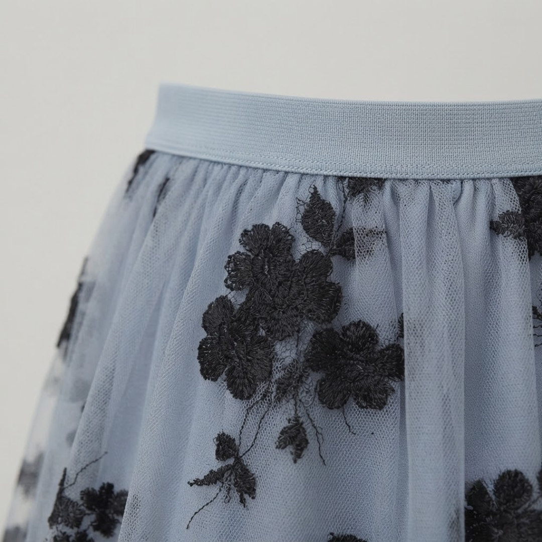 POPPY | Midi skirt with floral tulle