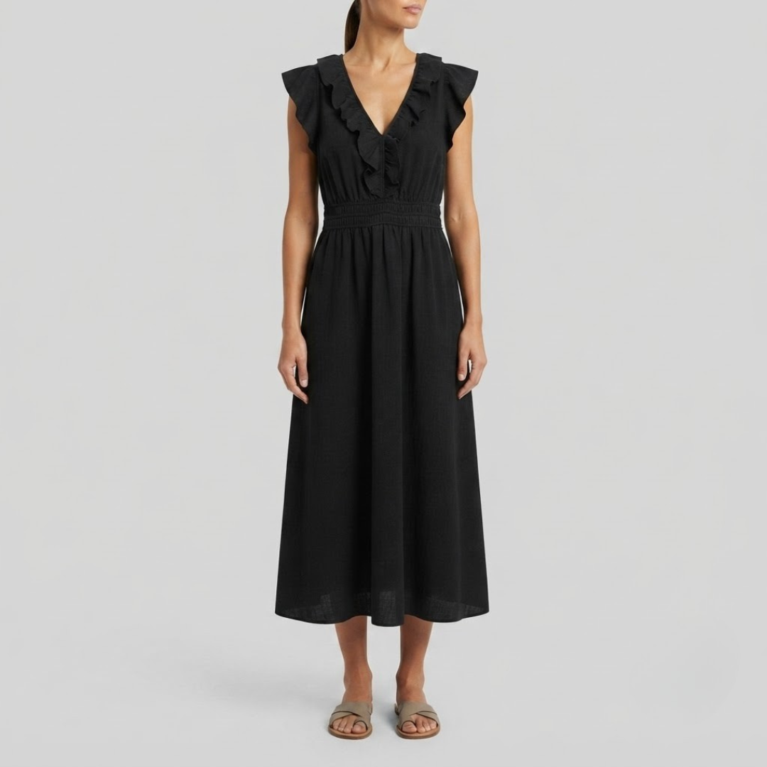 AMINA | Maxi dress with ruffle V-neck