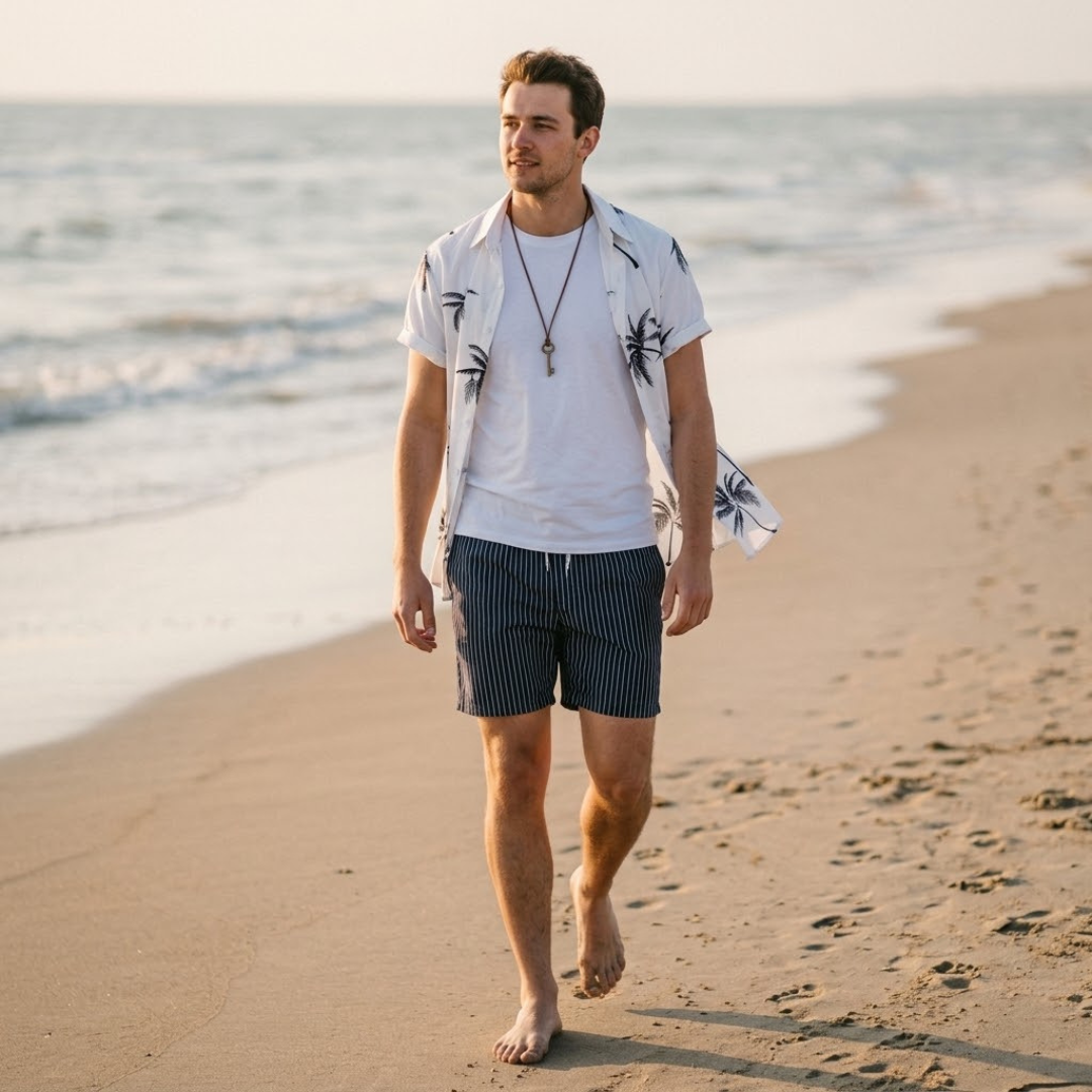 EDWARD | Set with palm stripe shorts