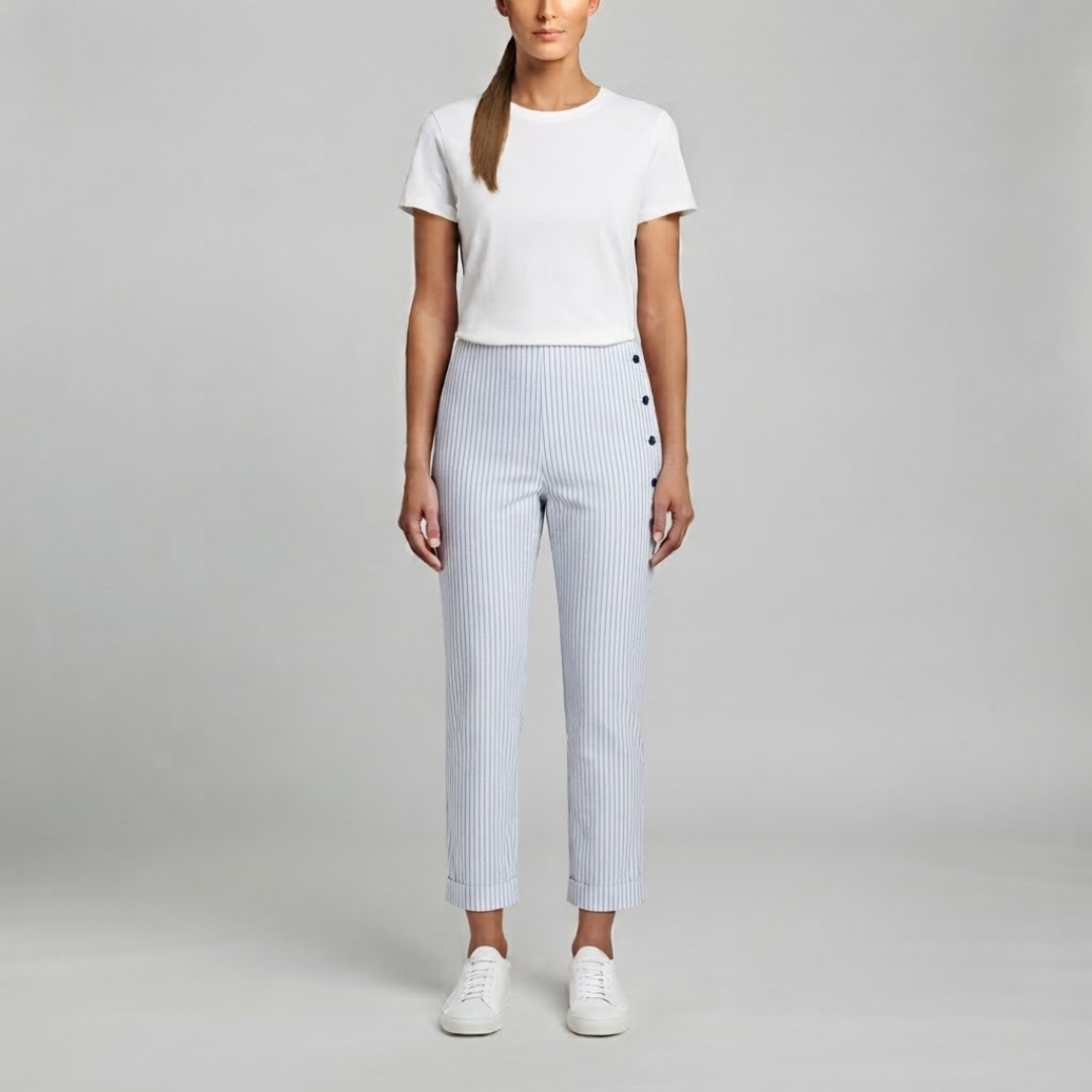 MEGAN | Striped trousers with side buttons