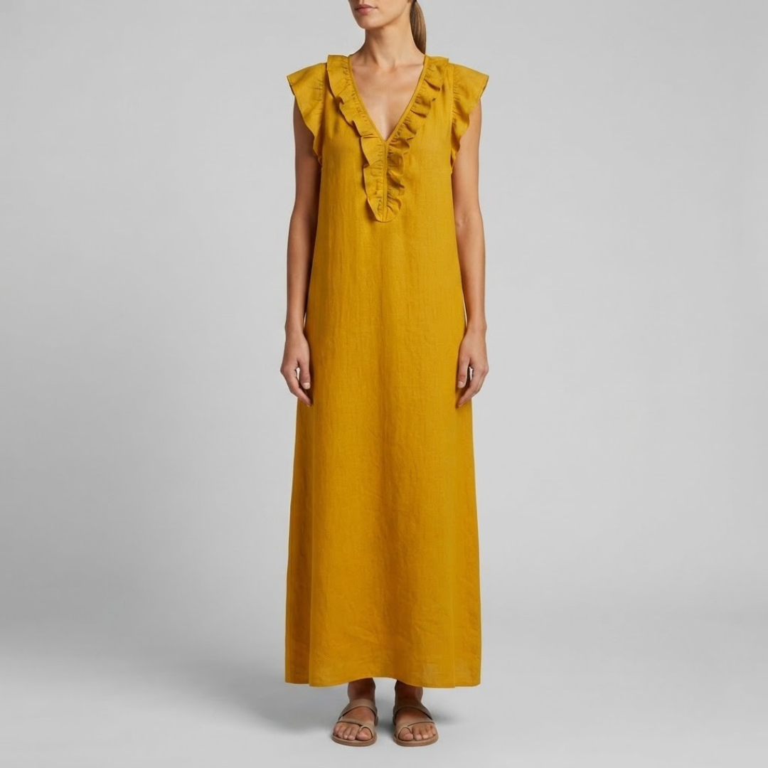 AMINA | Maxi dress with ruffle V-neck