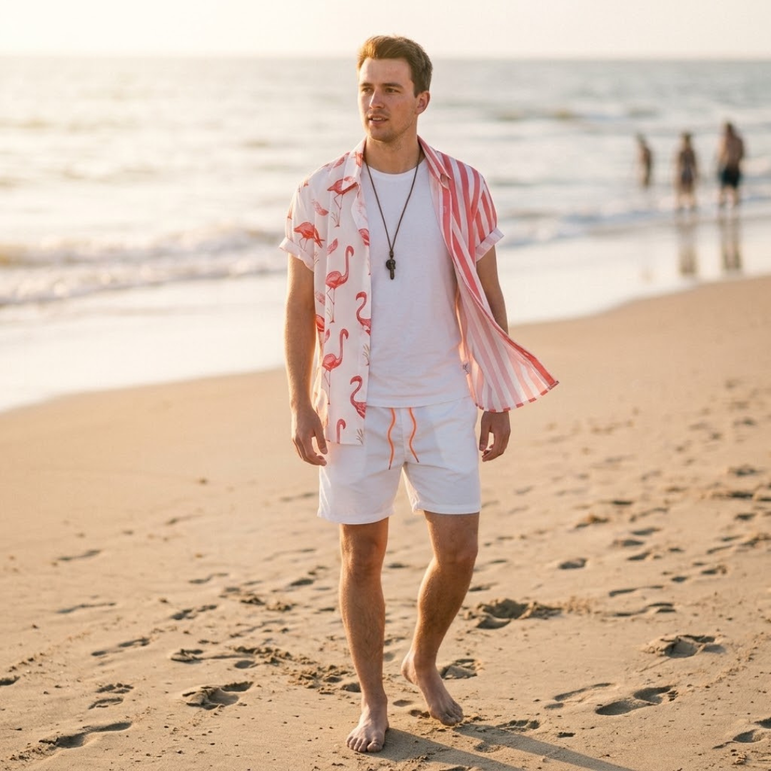 IVY | Set with flamingo stripe shorts