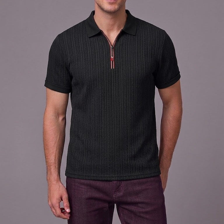 GEORGE | Polo with half-zip and herringbone texture