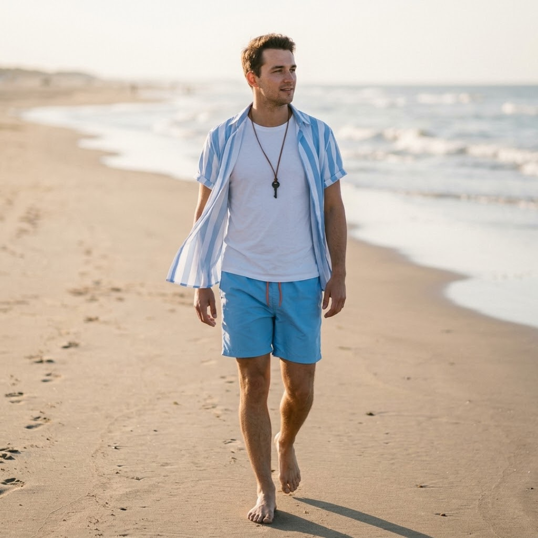 POPPY | Set with wide-stripe shirt and shorts