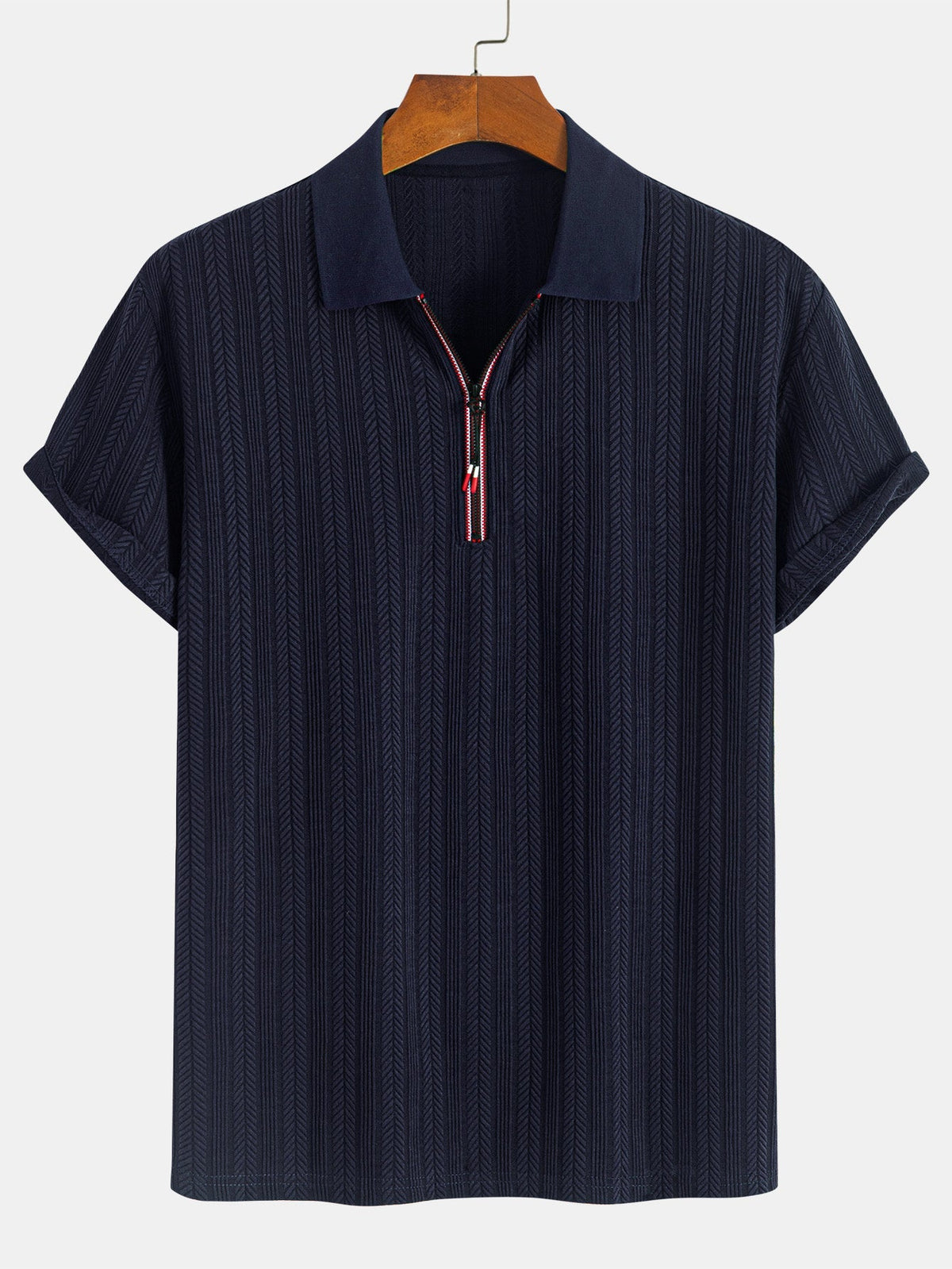 GEORGE | Polo with half-zip and herringbone texture