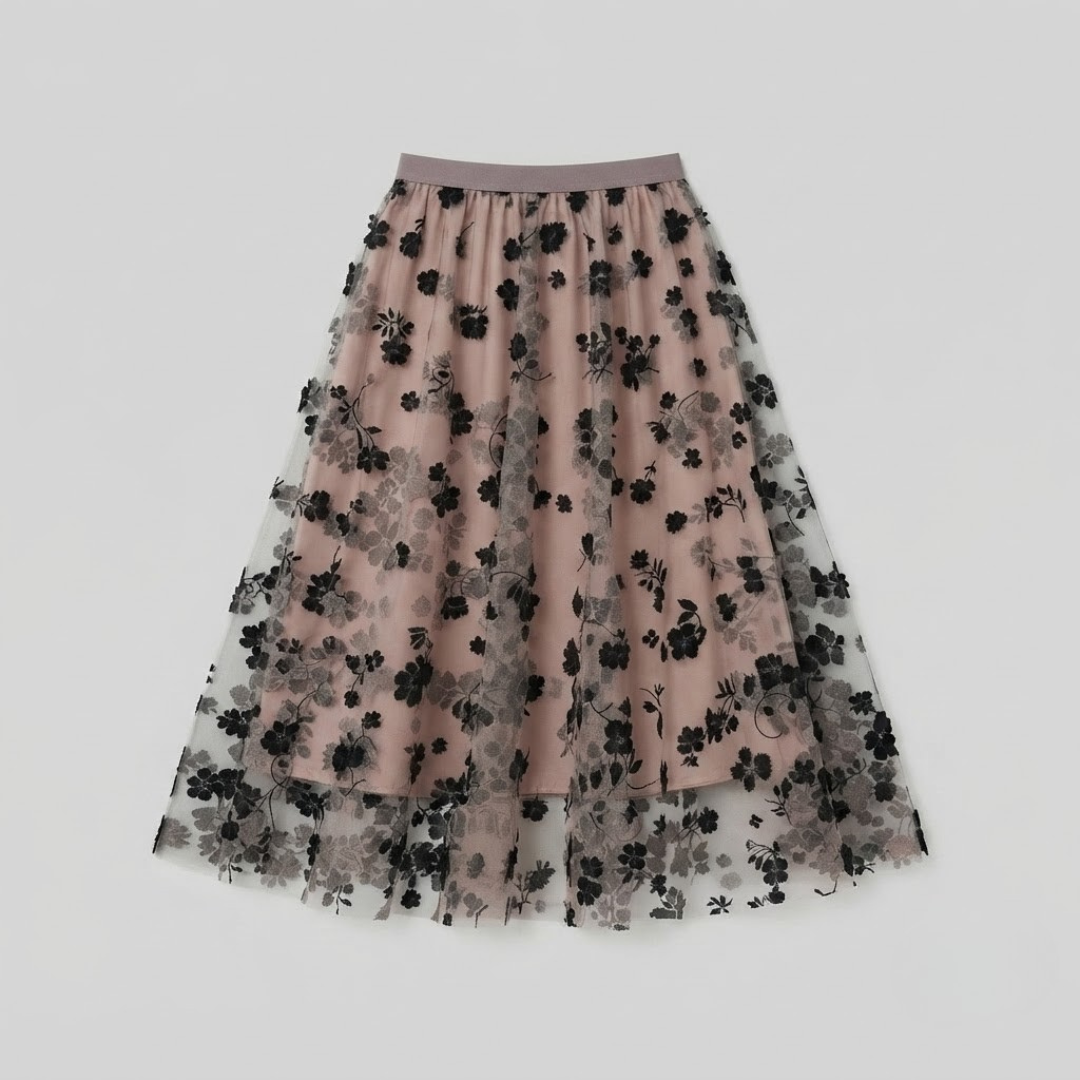 POPPY | Midi skirt with floral tulle
