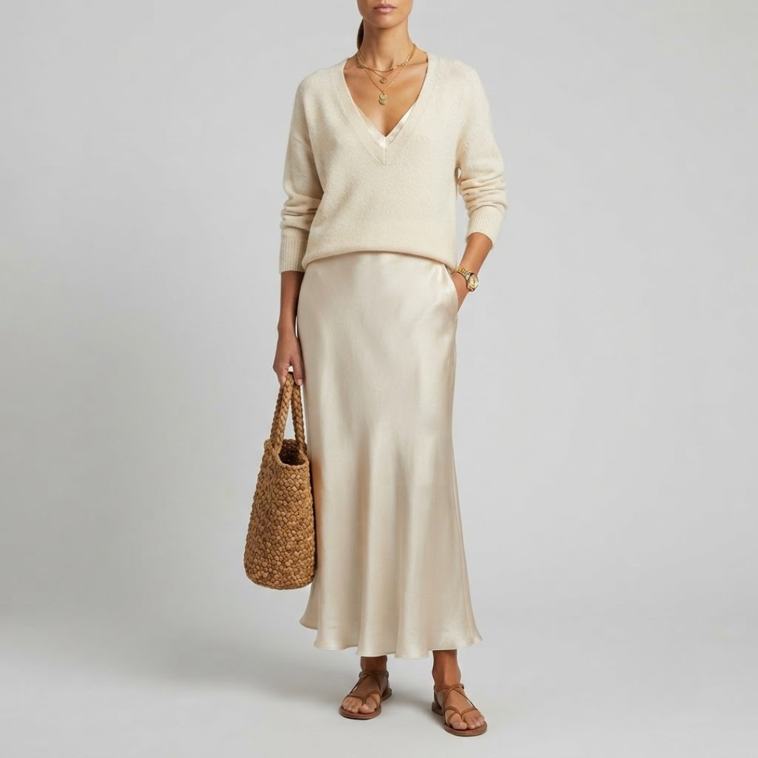 ISOLDE | Knit and smooth-finish midi skirt set