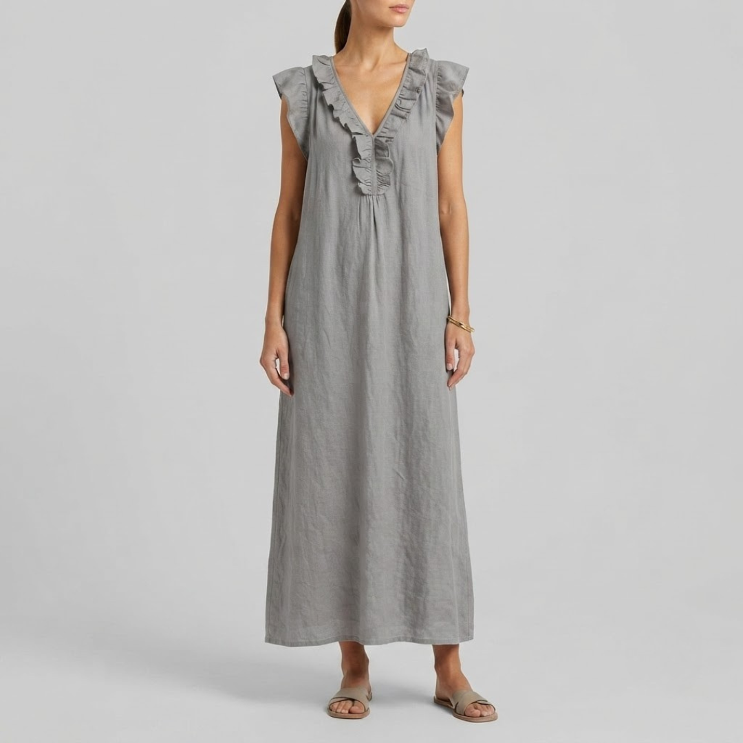 AMINA | Maxi dress with ruffle V-neck