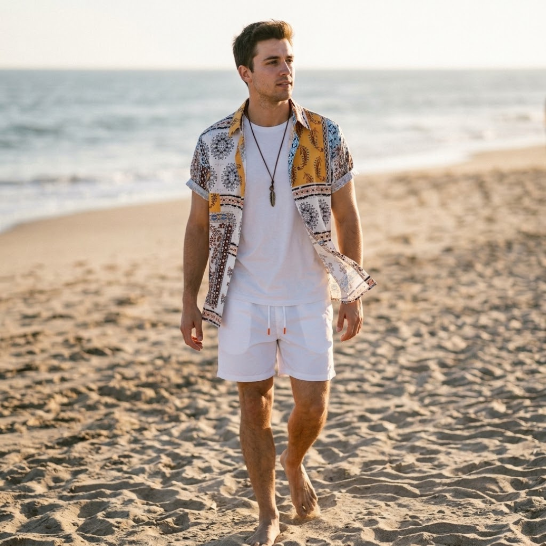 AVA | Shirt and shorts set with scarf print