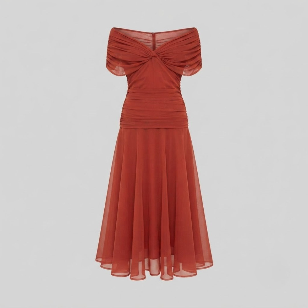 ORIANNA | Ankle-length mesh dress with diagonal collar