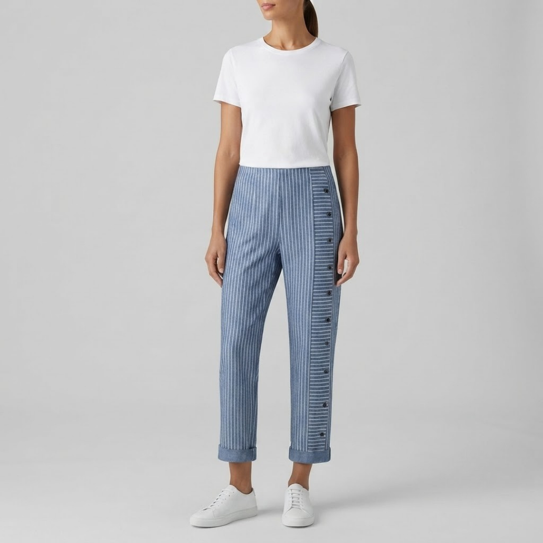 INAYA | Striped trousers with side buttons