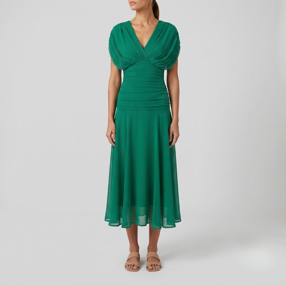 ORIANNA | Ankle-length mesh dress with diagonal collar