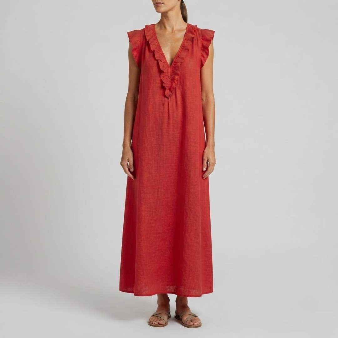 AMINA | Maxi dress with ruffle V-neck