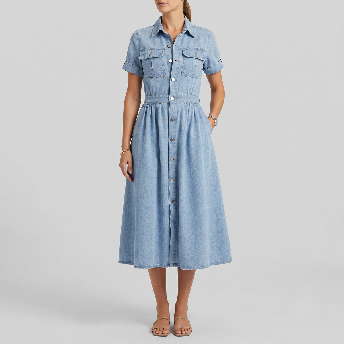 OLIVIA | Short sleeve dress in structured fabric