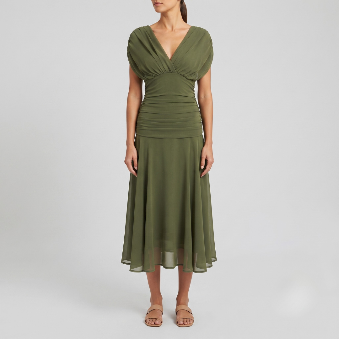 ORIANNA | Ankle-length mesh dress with diagonal collar