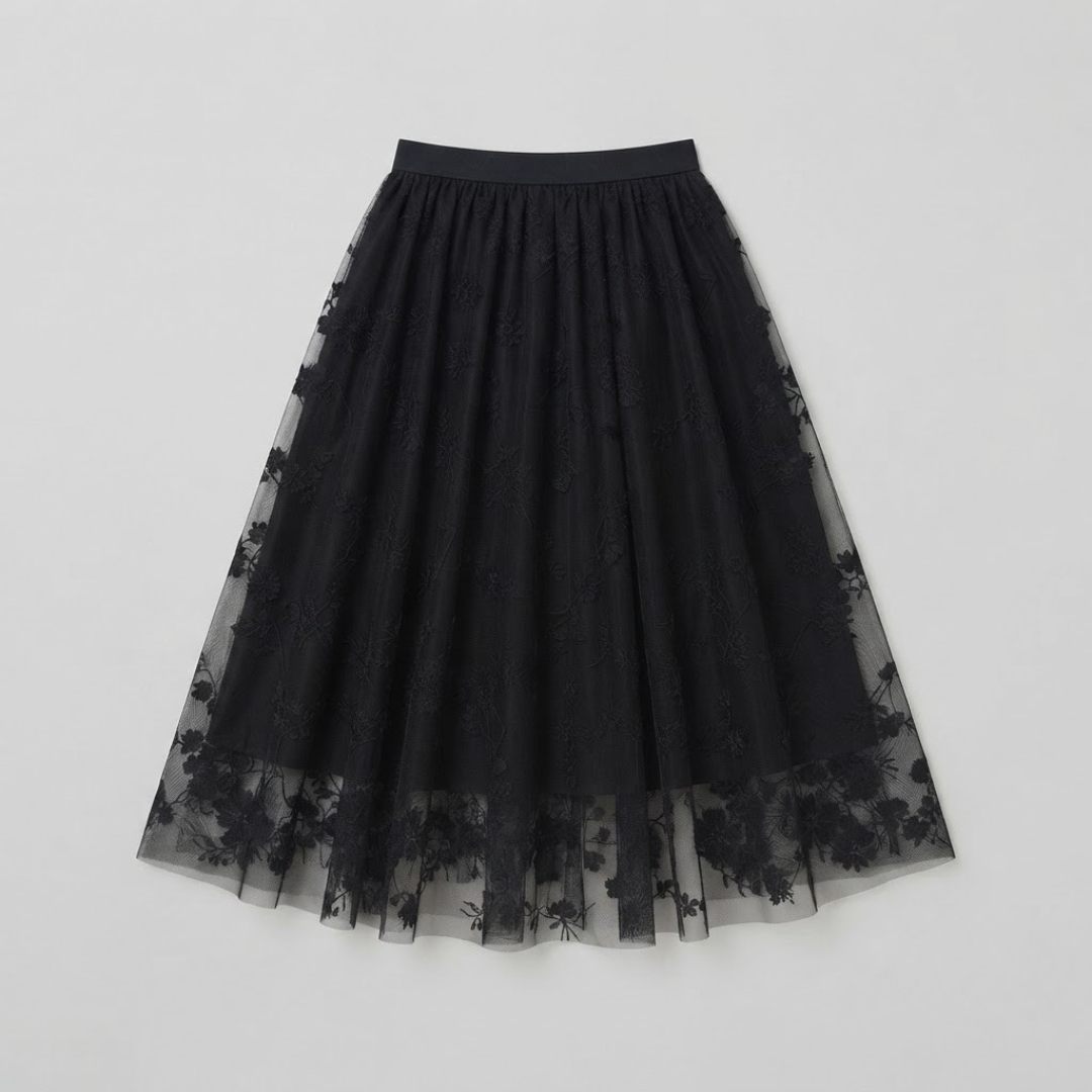 POPPY | Midi skirt with floral tulle