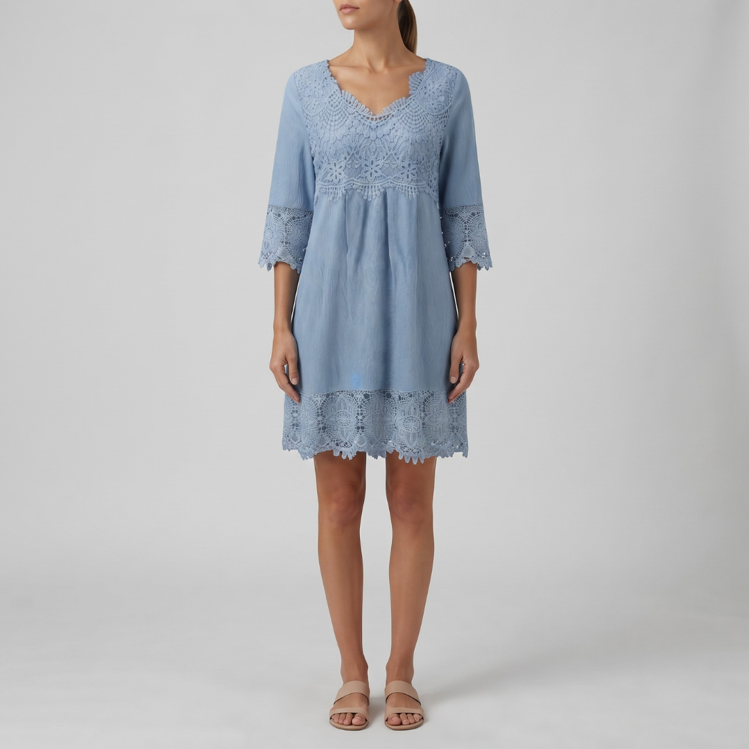 KALISTA | Midi lace dress with V-neck