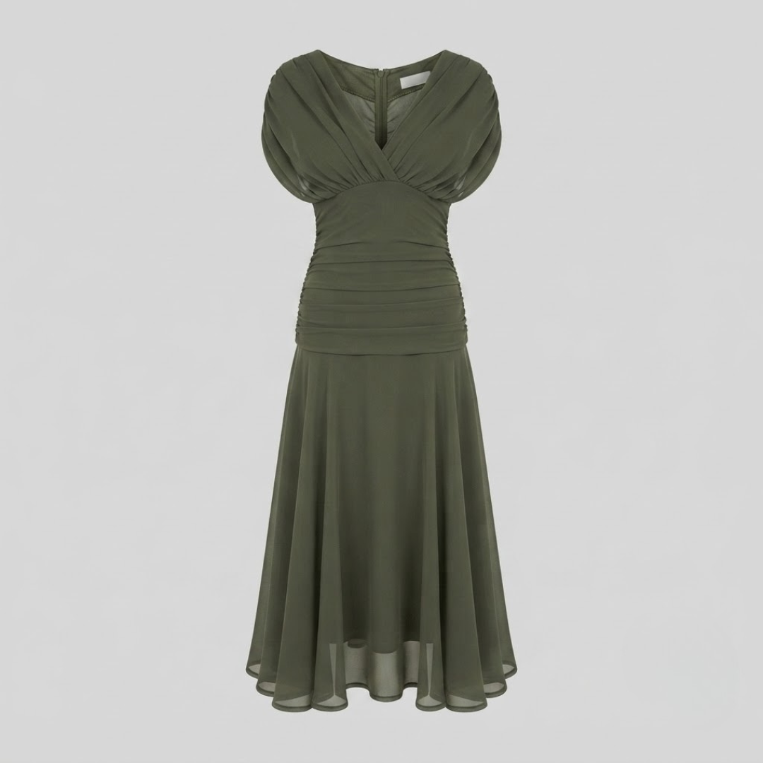 ORIANNA | Ankle-length mesh dress with diagonal collar