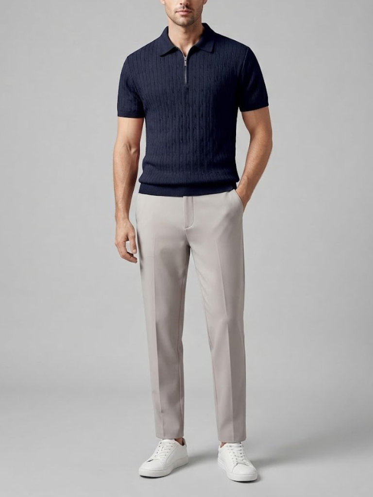 HENRY | Set with zip polo and tapered trousers