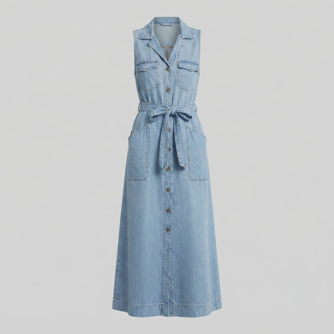 LILY | Sleeveless denim dress with button detail