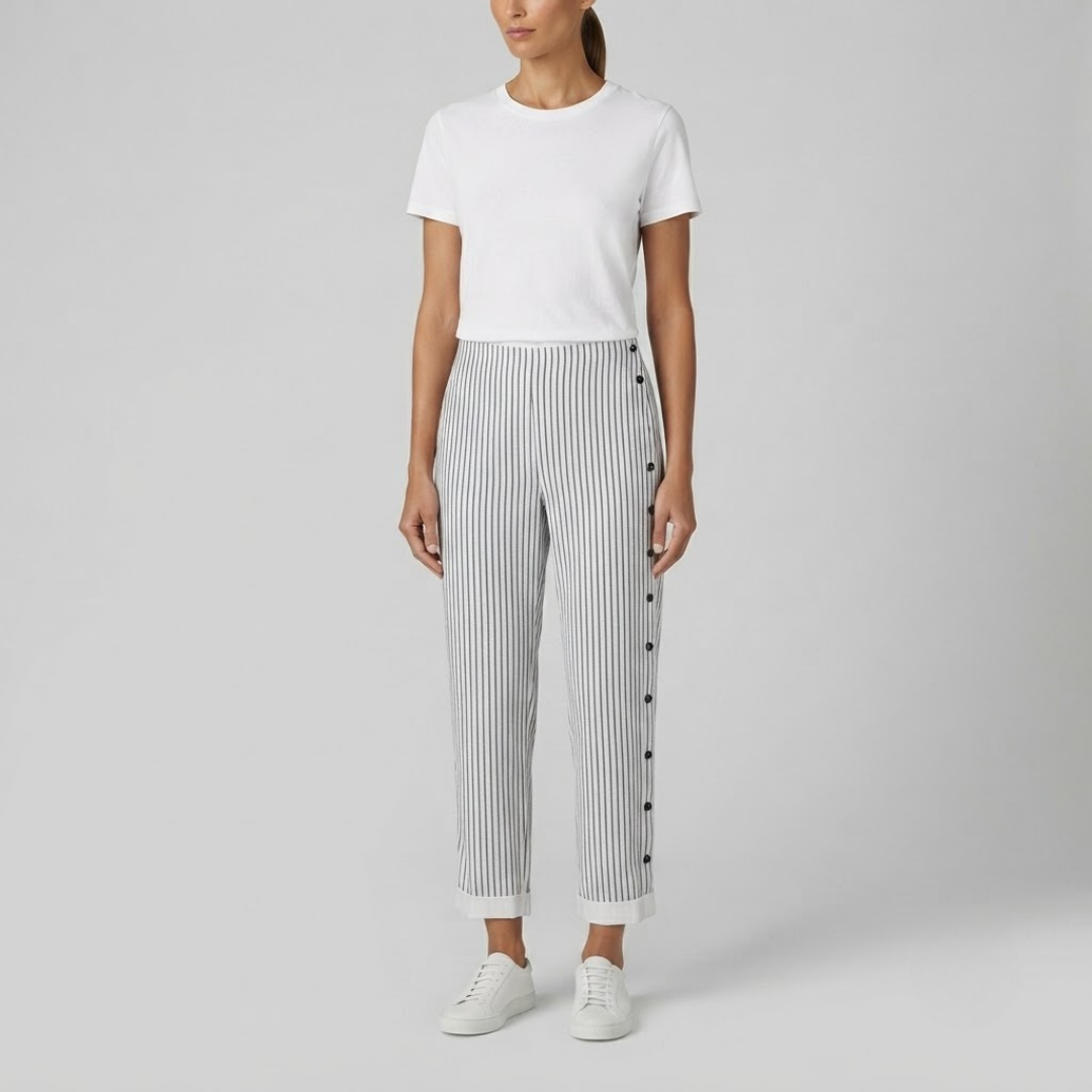 MEGAN | Striped trousers with side buttons