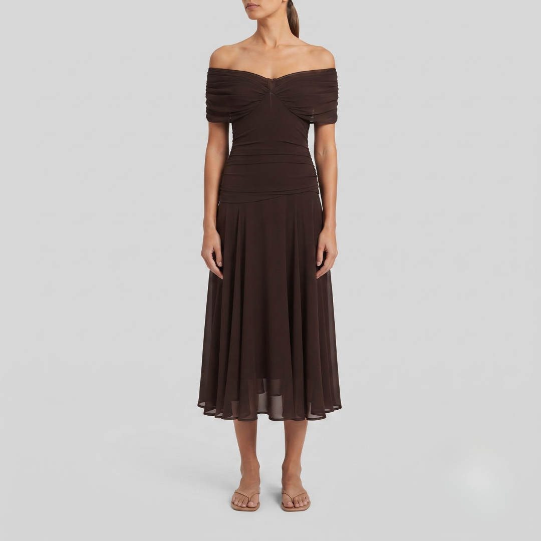 ORIANNA | Ankle-length mesh dress with diagonal collar