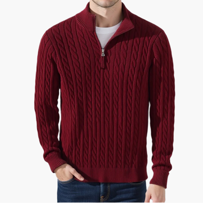 HARRY | Cable-knit sweater with quarter zip