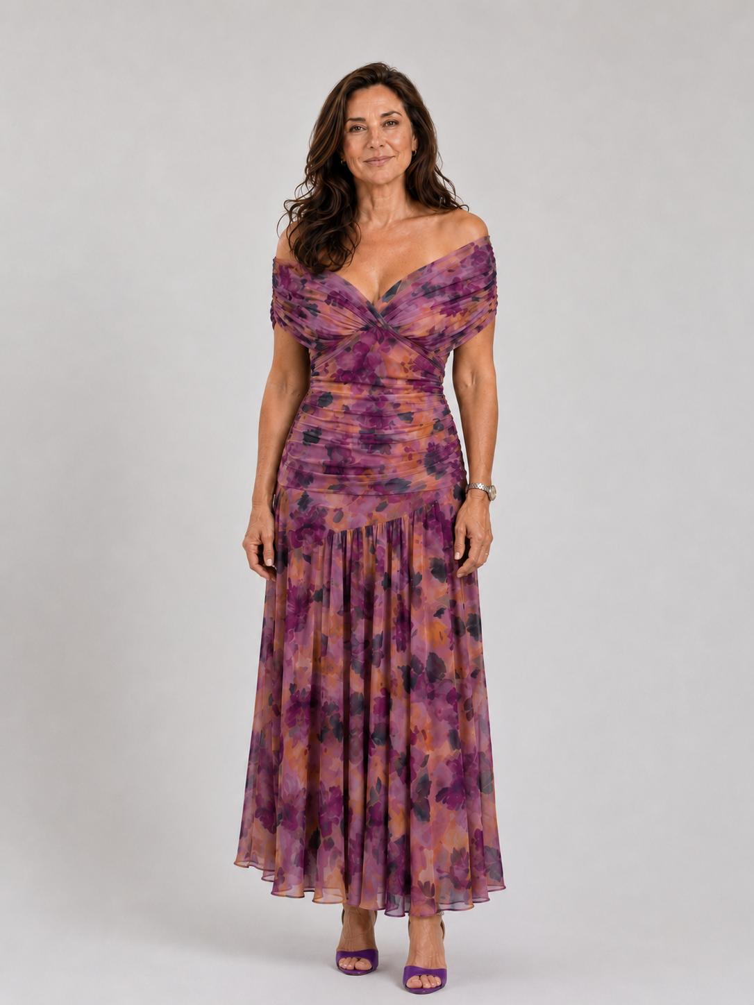 AVA | Midi dress with off-shoulder neckline
