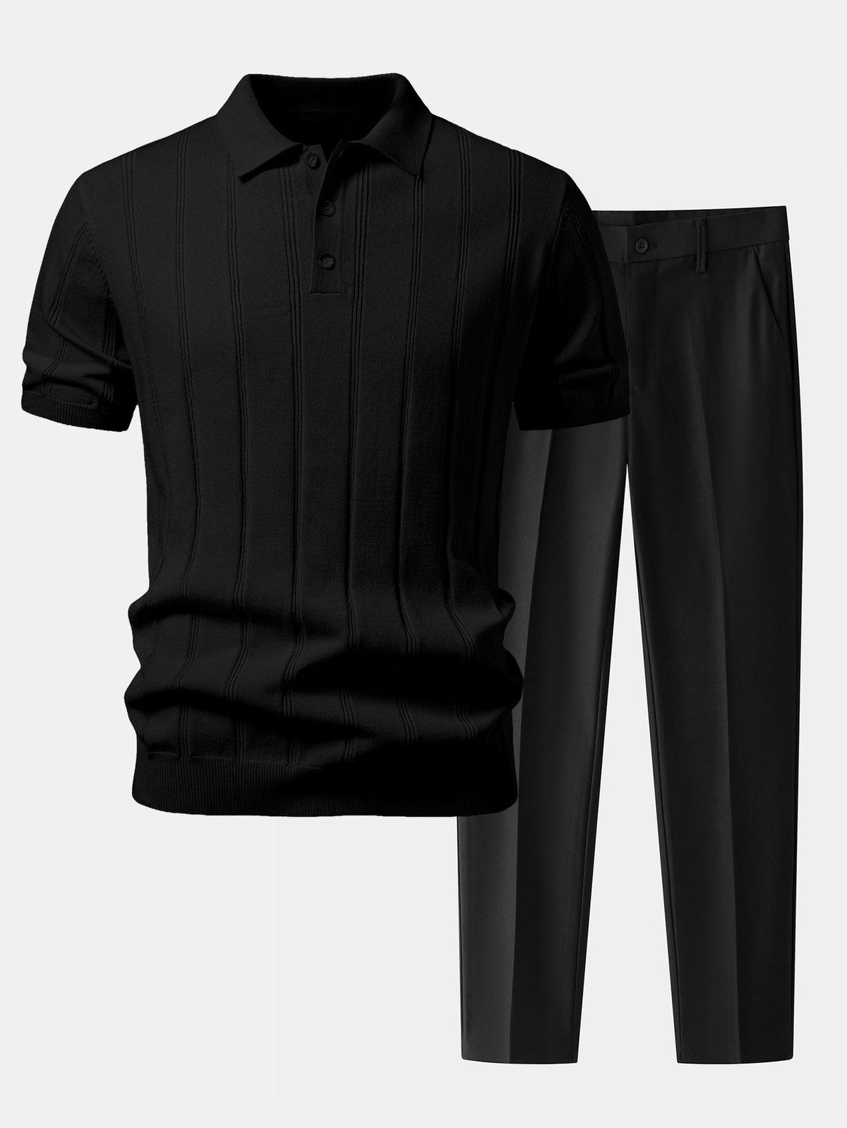 THEO | Set with ribbed polo and tapered trousers