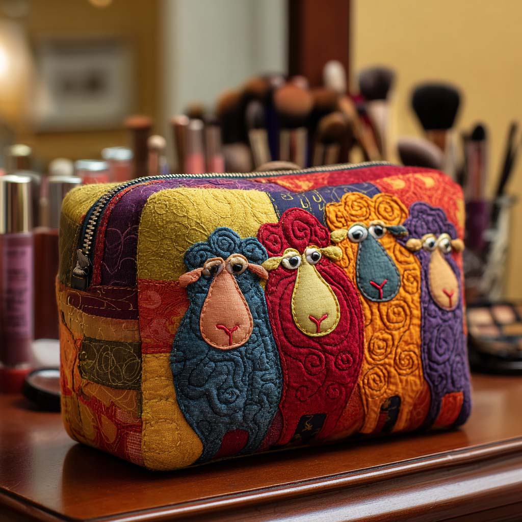AVA | Cosmetic bag with quilted patchwork embroidery