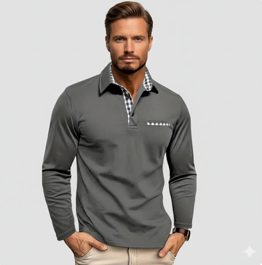 NOAH | Long-sleeve polo with checked details