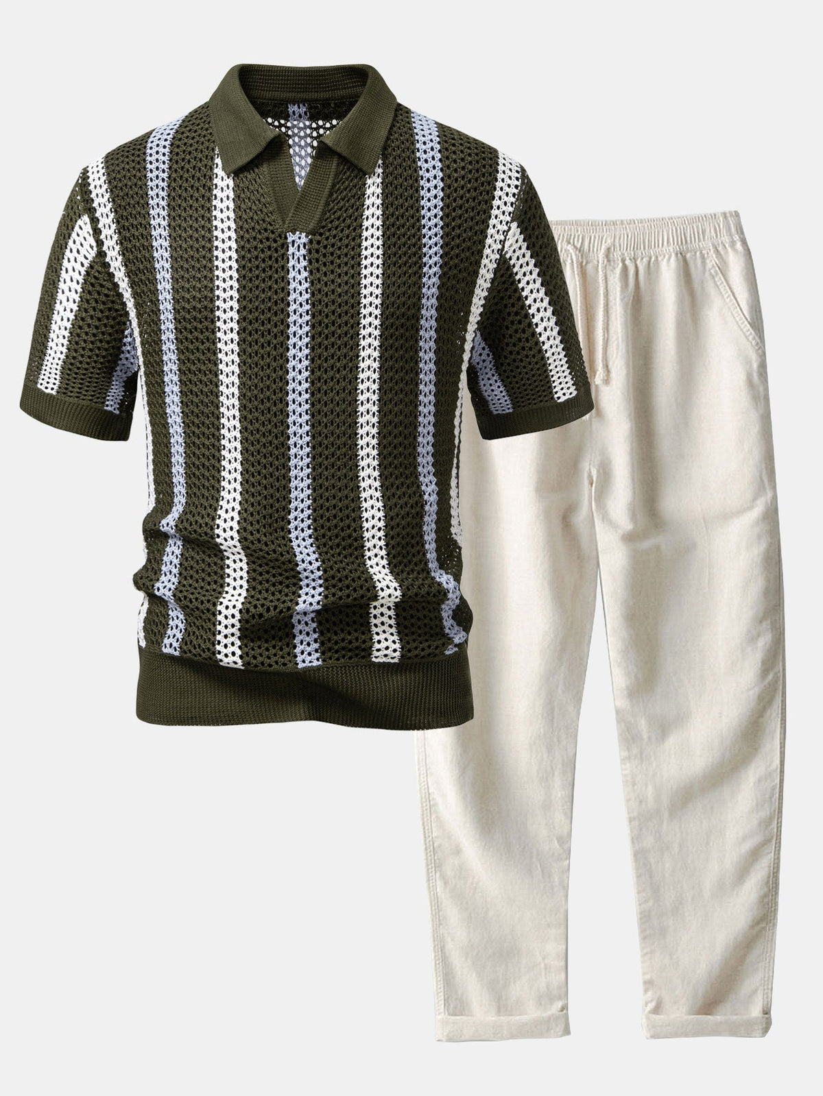 GEORGE | Set with striped crochet polo