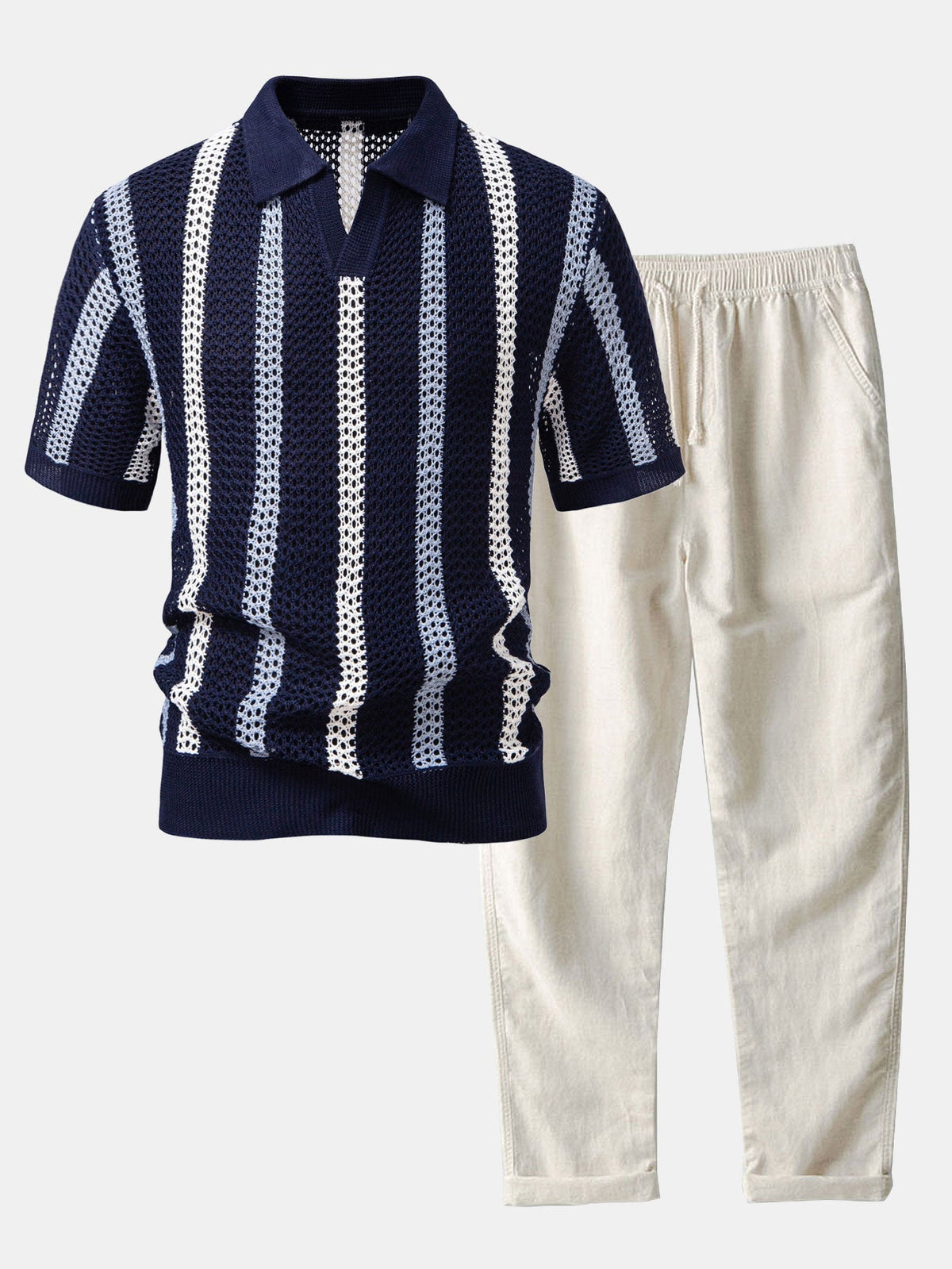 GEORGE | Set with striped crochet polo