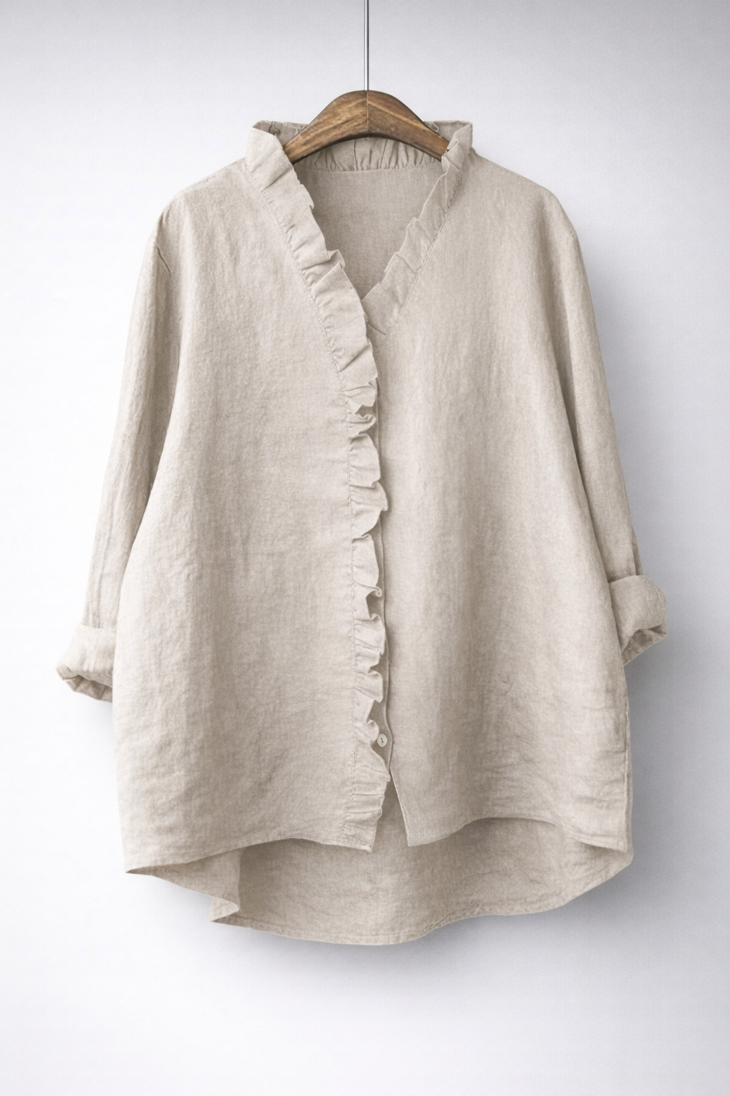 LUISA | Shirt with ruffled V-neck
