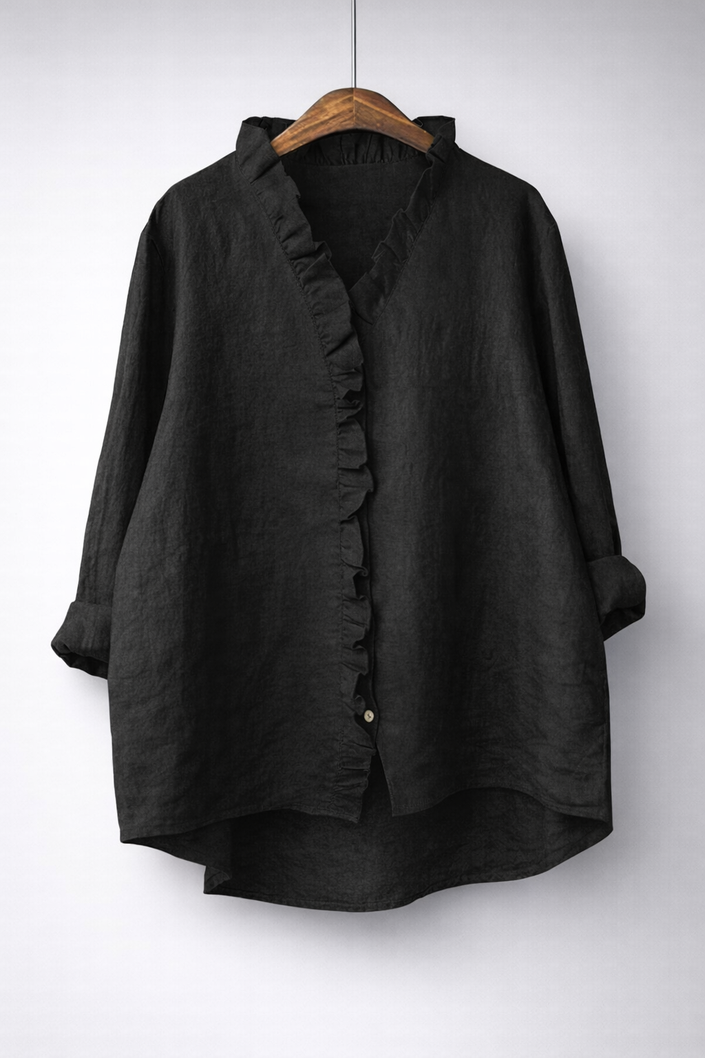 LUISA | Shirt with ruffled V-neck