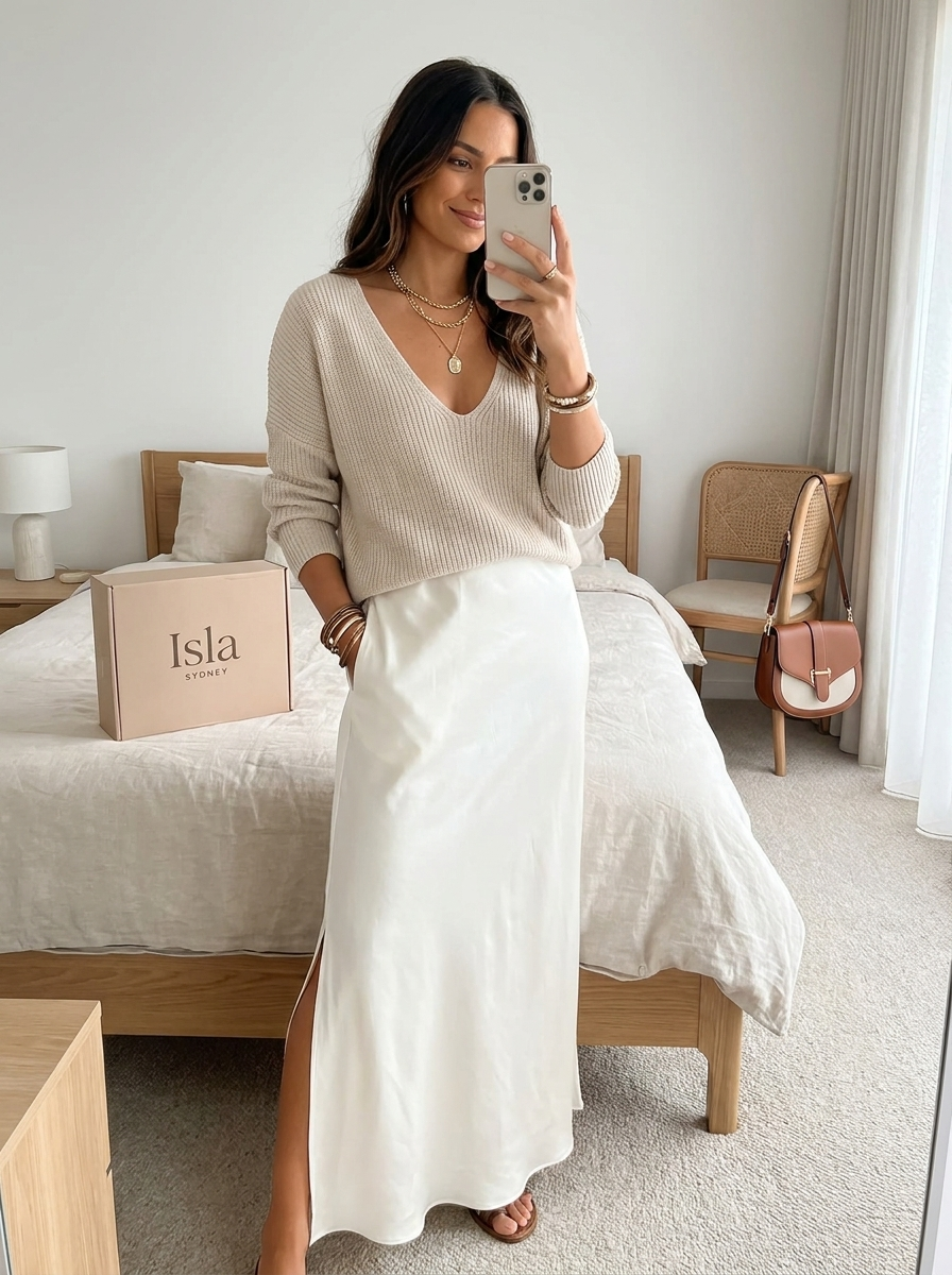 ISOLDE | Knit and smooth-finish midi skirt set