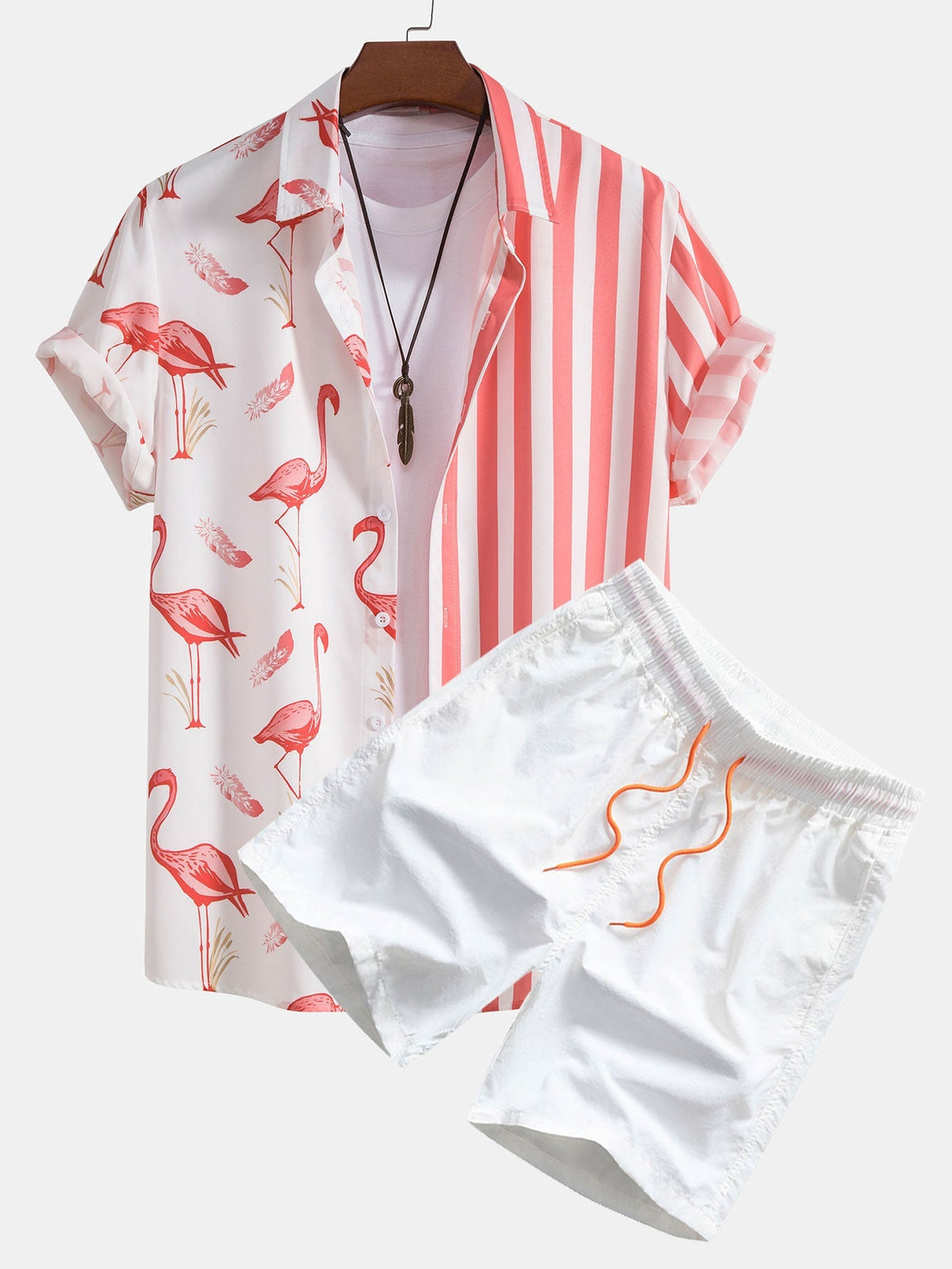 IVY | Set with flamingo stripe shorts