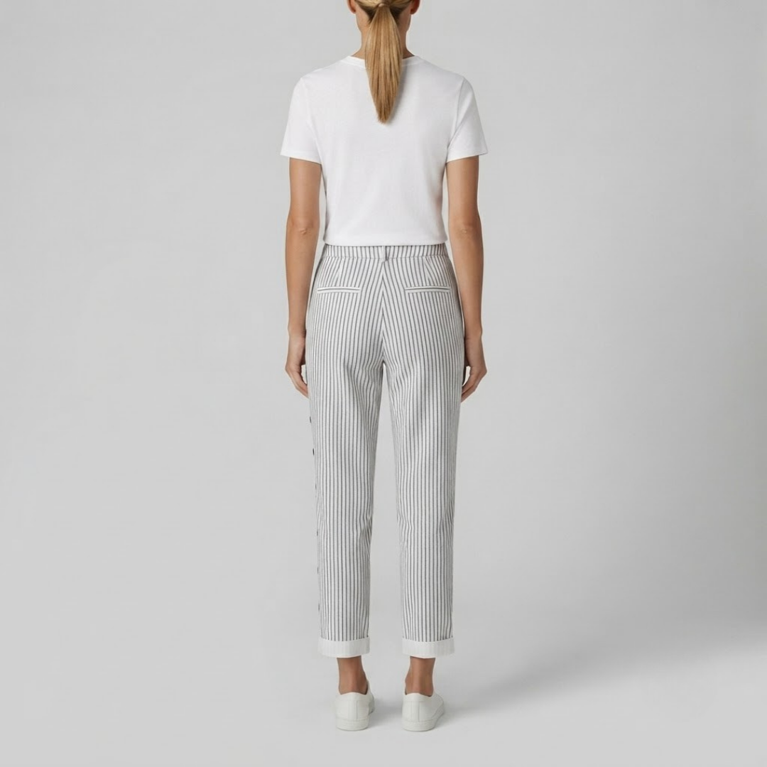 MEGAN | Striped trousers with side buttons