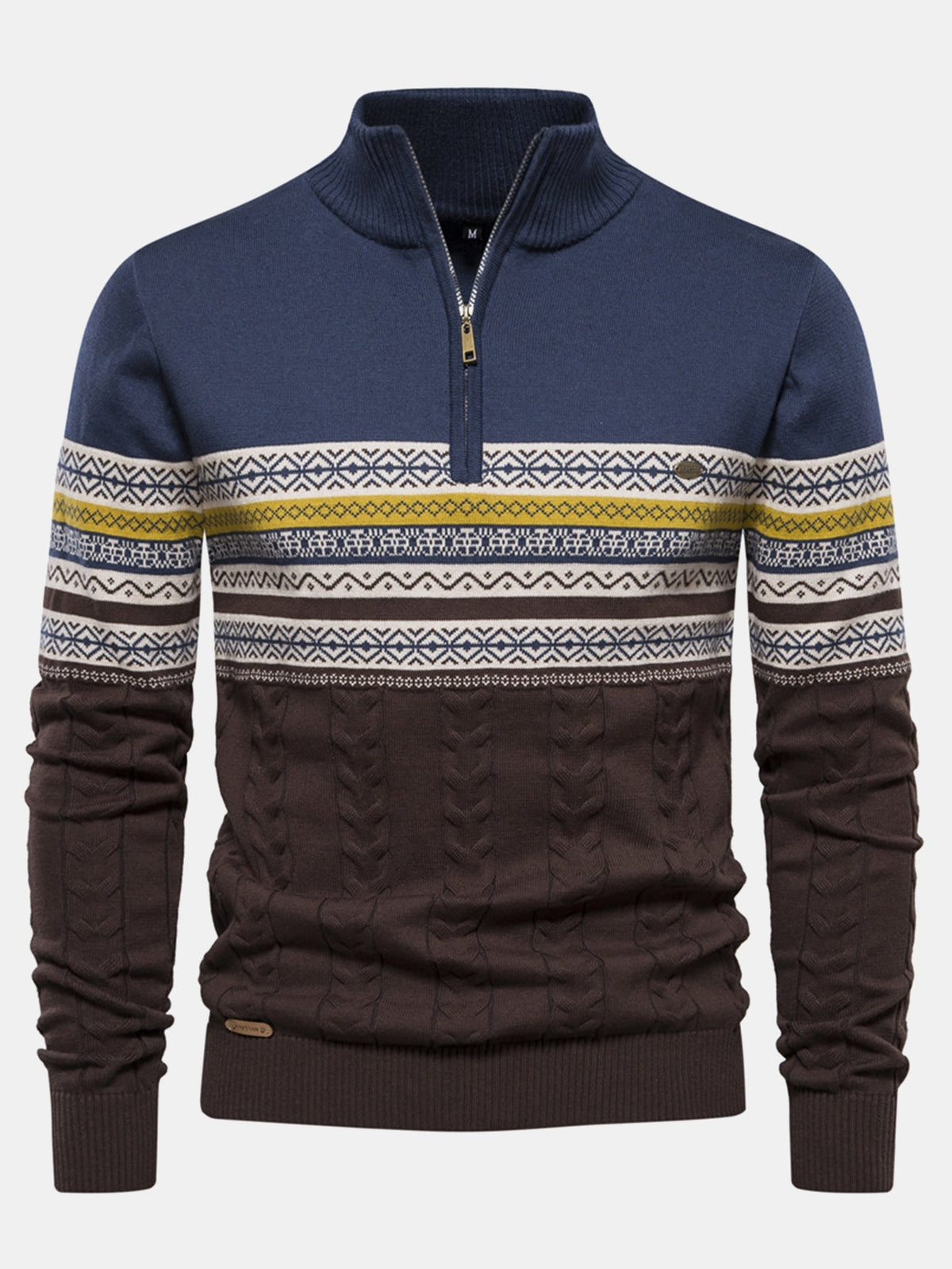 JEMIMA | Geometric jacquard sweater with zip collar
