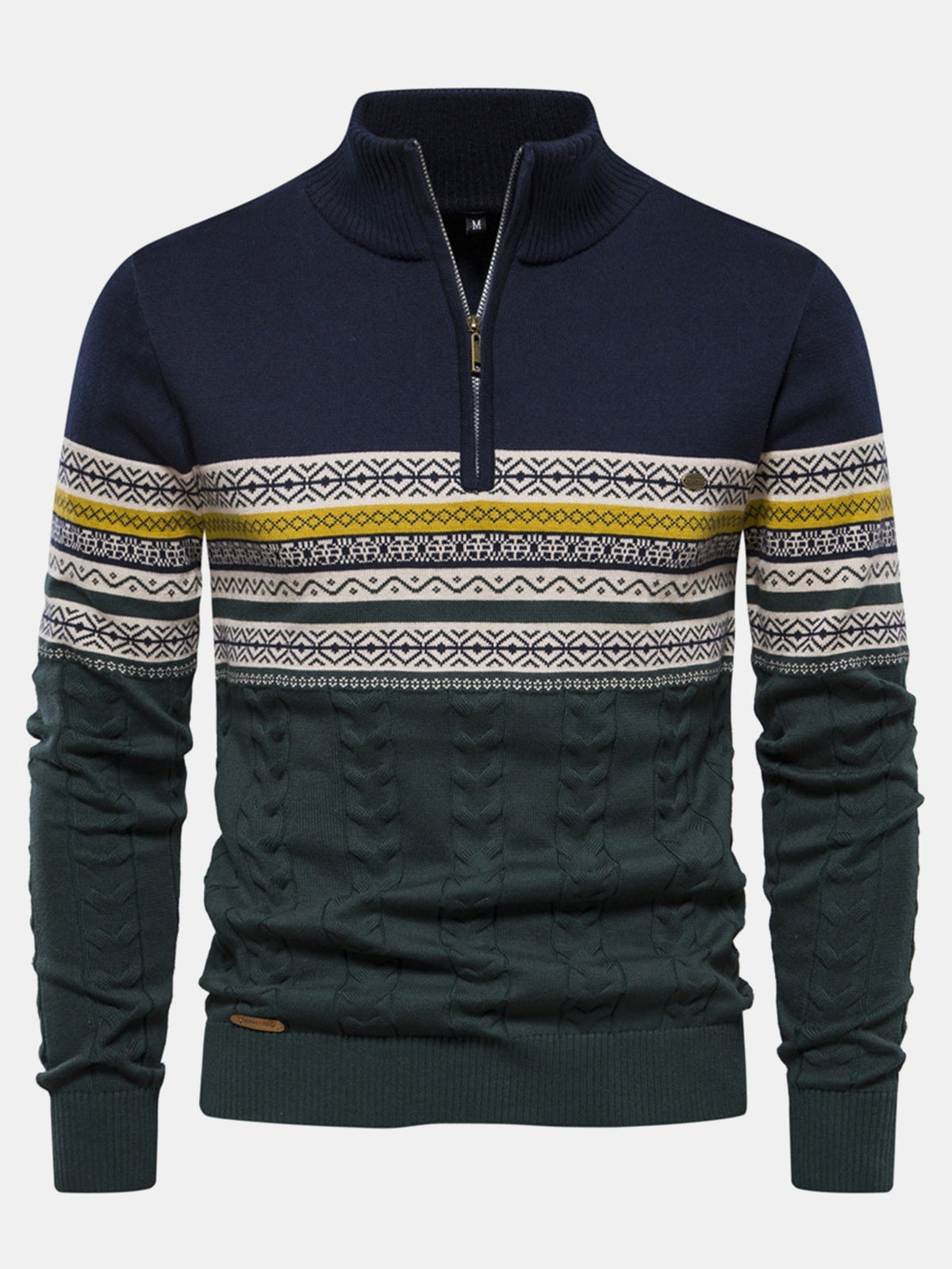 JEMIMA | Geometric jacquard sweater with zip collar