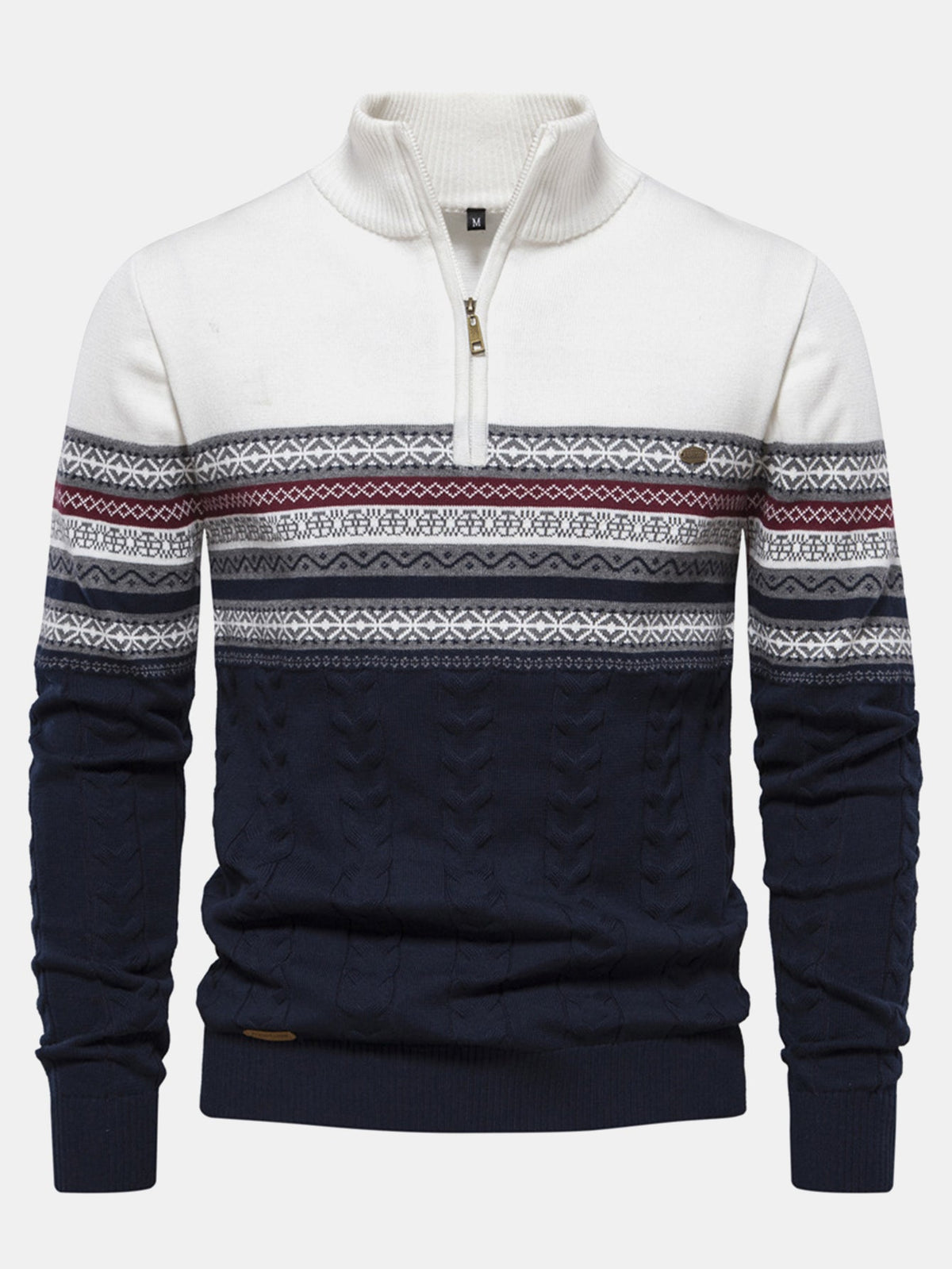 JEMIMA | Geometric jacquard sweater with zip collar